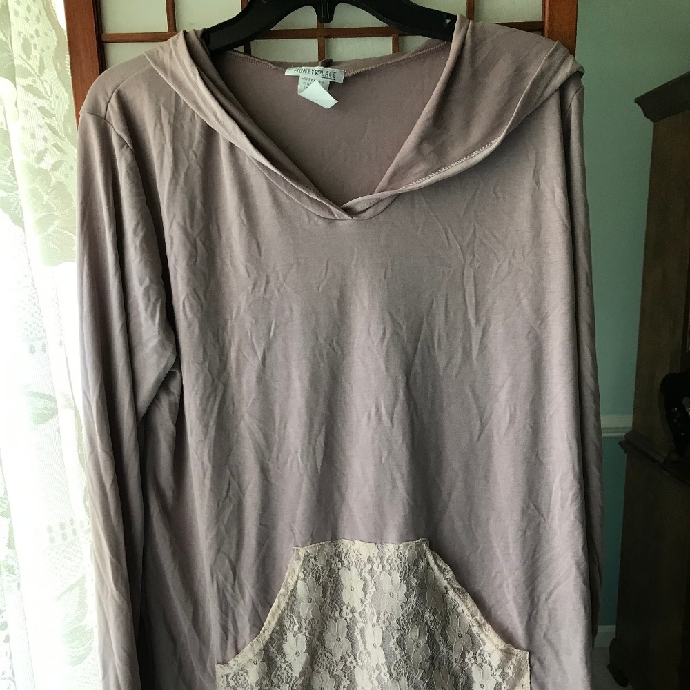 Honey & Lace Carmel Hoodie Dusty Rose/Tan NWOT